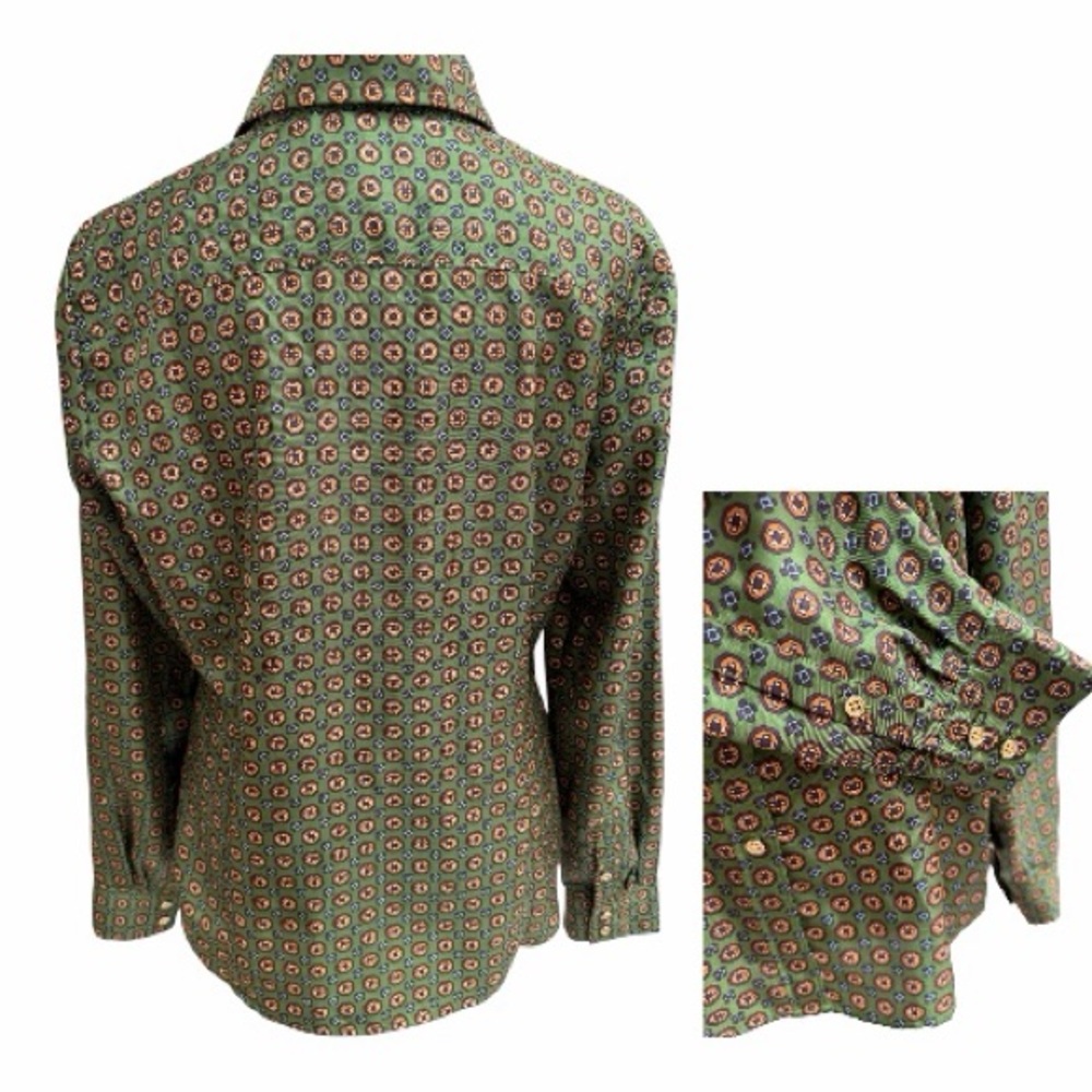 Talbots Olive Green Geometric Print Blouse size 6 - Picture 4 of 5